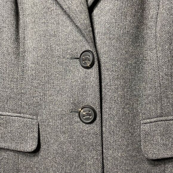 Escada | Tweed Pattern Button Front Wool Blazer Jacket in Gray Sz 44 Large - Picture 4 of 15